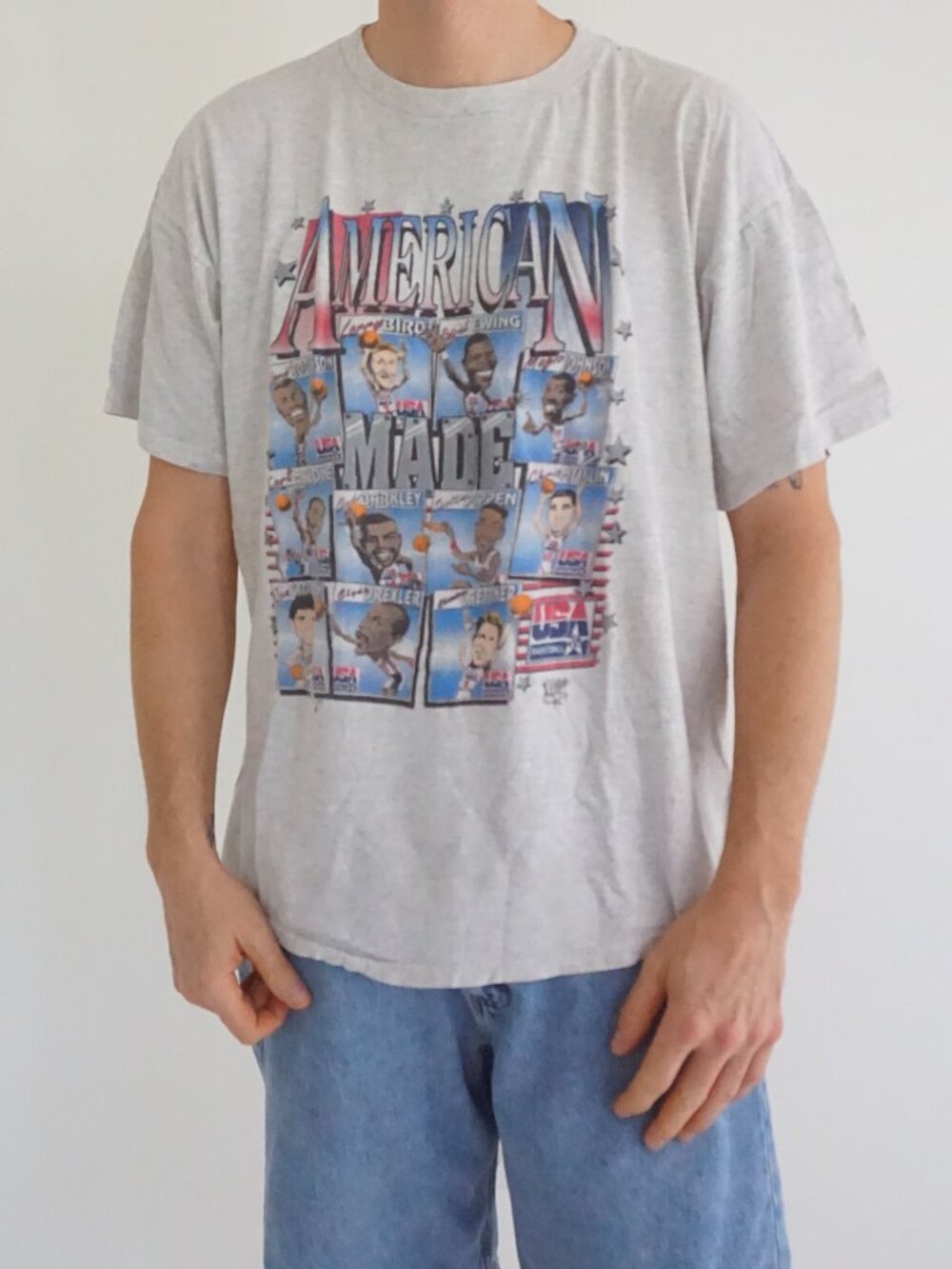 '92 Official Team Grey USA Olympic Dream Team Basketball Player Single Stitch XL
